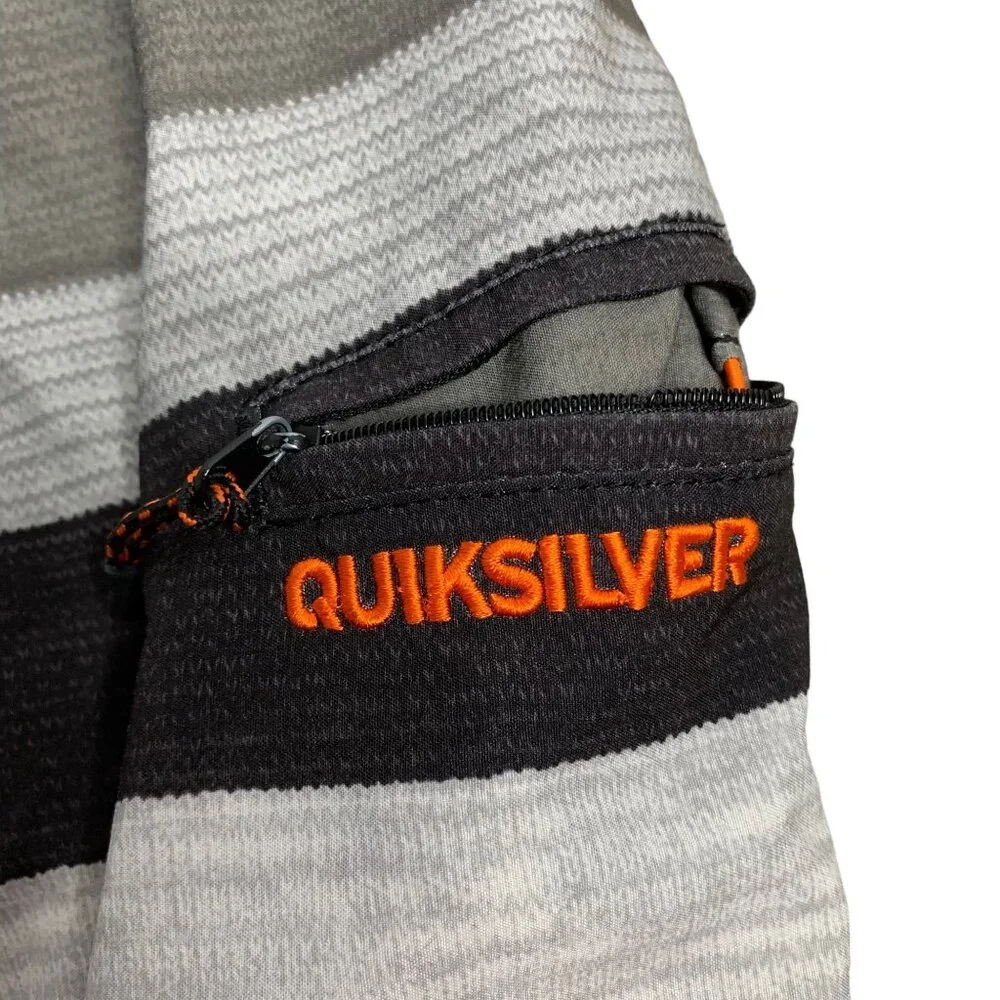 Quiksilver Board Shorts Swim Trunks 32 Grey Stripe Drawstring Hook Loop Pocket